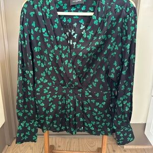 The Kooples Black and Green Floral Blouse